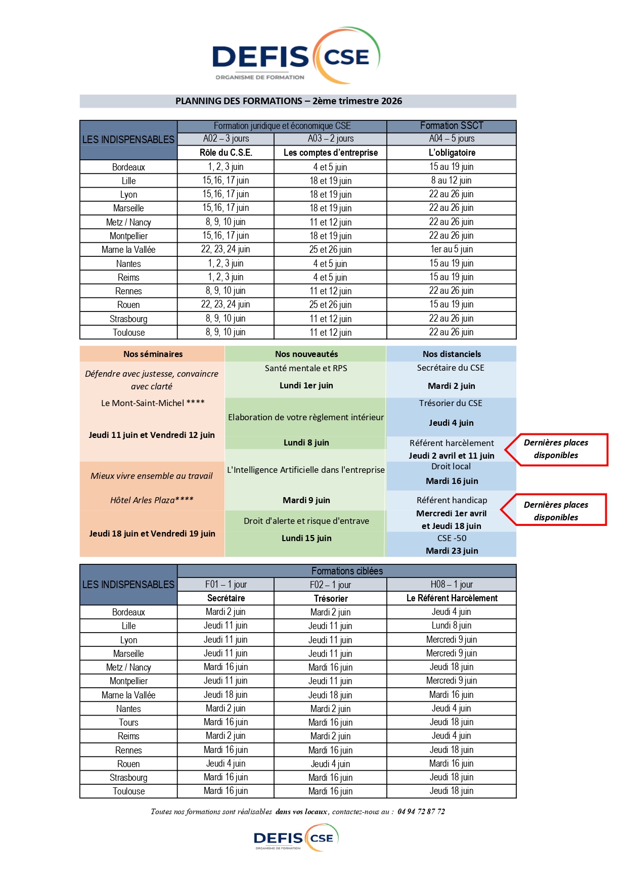 Planning des formations du 2ème trimestre 2026 - DEFIS CSE